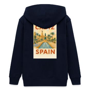 Cadix, Espagne – Plaza des affiches de voyage aquarelle - Veste à capuche ado bio Stanley/Stella - marine - Dos - AI Model Teenager Male light (155cm)