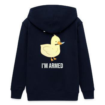 Canard Je suis armé - Veste à capuche ado bio Stanley/Stella - marine - Dos - AI Model Teenager Male light (155cm)