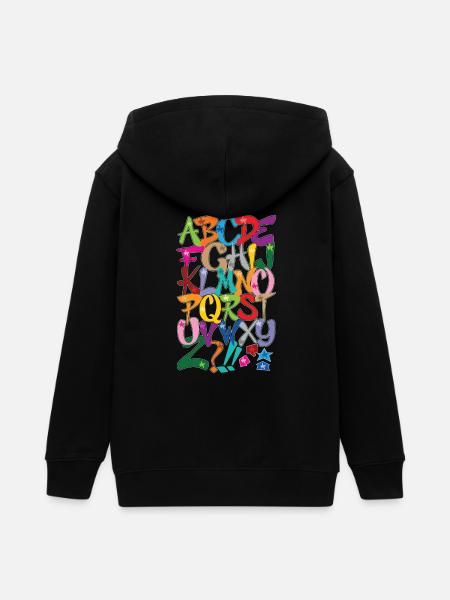 alphabet - Teens Organic Zip-up Hoodie by Stanley/Stella - black