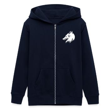 Wolf Head Portrait Tattoo Style - Teens Organic Zip-up Hoodie by Stanley/Stella - navy - Front - AI Model Teenager Male light (155cm)