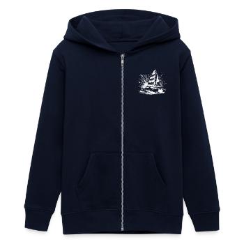 Segelboot Doppelrumpf Katamaran mit Segeln - Teenager Organic Kapuzenjacke Mini Cultivator von Stanley/Stella - Navy - Vorne - AI Model Teenager Male light (155cm)