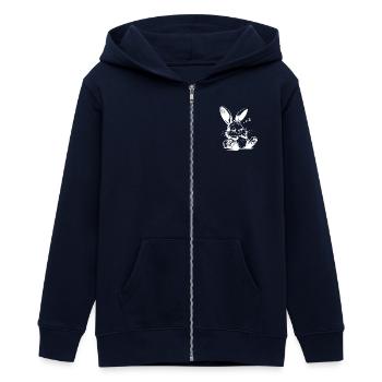 Cute sleeping baby bunny with big ears - Teens Organic Zip-up Hoodie by Stanley/Stella - navy - Front - AI Model Teenager Male light (155cm)
