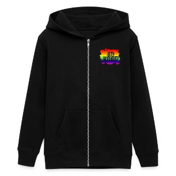 Stop AfD contre la droite, la démocratie, la diversité, la gauche - Veste à capuche ado bio Stanley/Stella - noir - Devant - AI Model Teenager Male light (155cm)