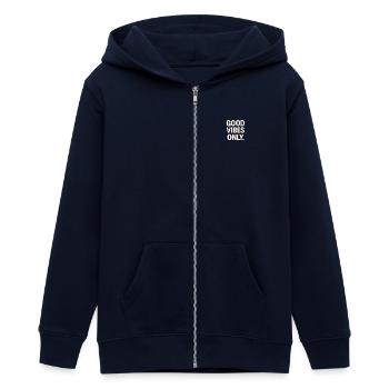 Gute Vibes Only - Neon Kontrast - Teens Organic Zip-up Hoodie by Stanley/Stella - navy - Front - AI Model Teenager Male light (155cm)