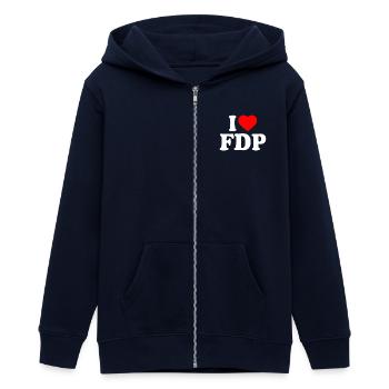 I love fdp - Teenager Organic Kapuzenjacke Mini Cultivator von Stanley/Stella - Navy - Vorne - AI Model Teenager Male light (155cm)
