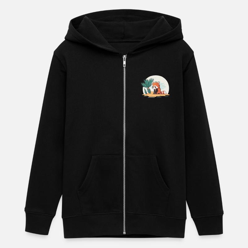 Panda roux sur une île - Veste à capuche ado bio Stanley/Stella - noir