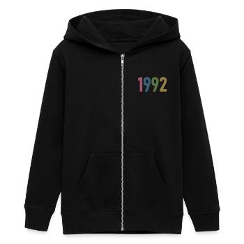 Année 1992, 30 ans, cadeau de 30e anniversaire - Veste à capuche ado bio Stanley/Stella - noir - Devant - AI Model Teenager Male light (155cm)