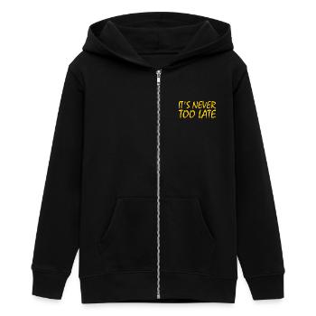 Its never too late - Teens Organic Zip-up Hoodie by Stanley/Stella - black - Front - AI Model Teenager Male light (155cm)