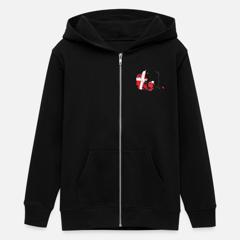 Drapeau du Danemark sur la carte du Danemark FR - Veste à capuche ado bio Stanley/Stella - noir
