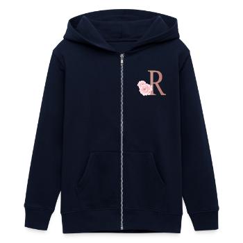 Lettre R avec des fleurs - Veste à capuche ado bio Stanley/Stella - marine - Devant - AI Model Teenager Male light (155cm)