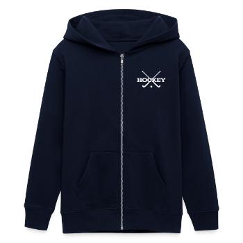 Hockey Emblem Color Changing - Teens Organic Zip-up Hoodie by Stanley/Stella - navy - Front - AI Model Teenager Male light (155cm)