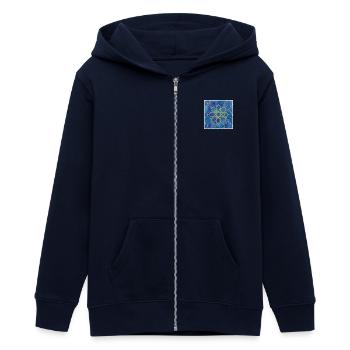 Golden Islamic Geometry on Blue - Teens Organic Zip-up Hoodie by Stanley/Stella - navy - Front - AI Model Teenager Male light (155cm)