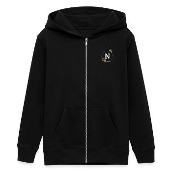 Lettre n cadre Floral doré - Veste à capuche ado bio Stanley/Stella - noir - Devant - AI Model Teenager Male light (155cm)