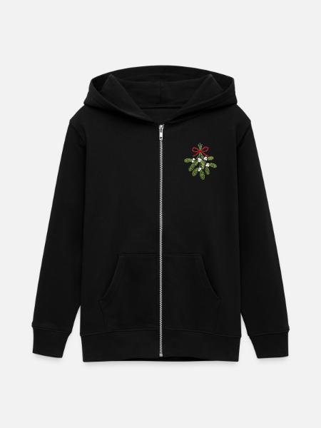 Geborduurd maretakje – romantisch kerst (geprint) - Hoodie med dragkedja ungdom ekologisk Stanley/Stella - svart