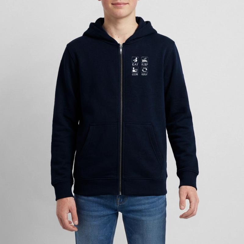 Eat Sleep Code Repeat Teens Organic Zip-up Hoodie by Stanley/Stella