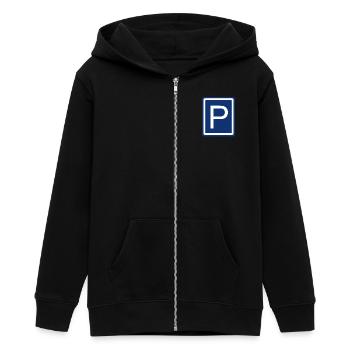 Parking samochodowy Parking w garażu Zatoka parkingowa Znak drogowy - Bluza z kapturem na zamek młodzieżowa bio Stanley/Stella - czarny - Przód - AI Model Teenager Male light (155cm)