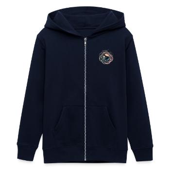 Breakdance - Teens Organic Zip-up Hoodie by Stanley/Stella - navy - Front - AI Model Teenager Male light (155cm)