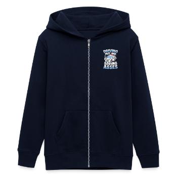 Conduire vite et économiser des culs Service de secours Humour - Veste à capuche ado bio Stanley/Stella - marine - Devant - AI Model Teenager Male light (155cm)