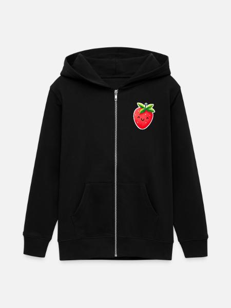 fraise mignonne souriante - Veste à capuche ado bio Stanley/Stella - noir