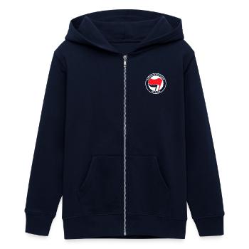 Antifaschistische Aktion - Teenager Organic Kapuzenjacke Mini Cultivator von Stanley/Stella - Navy - Vorne - AI Model Teenager Male light (155cm)