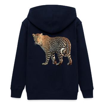 Leopard sehr charismatisch. Geschenkidee - Teenager Organic Kapuzenjacke Mini Cultivator von Stanley/Stella - Navy - Hinten - AI Model Teenager Male light (155cm)