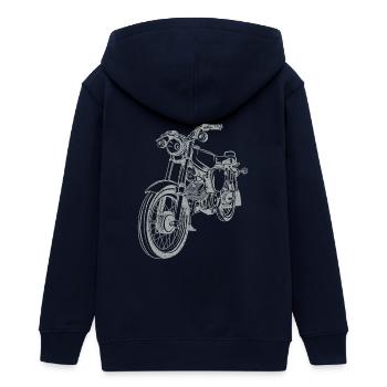 Simson S51 Vintage Lineart Silhouette - Teenager Organic Kapuzenjacke Mini Cultivator von Stanley/Stella - Navy - Hinten - AI Model Teenager Male light (155cm)