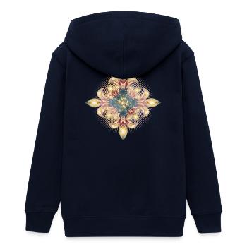 impressive cross of stylized lilies - Teens Organic Zip-up Hoodie by Stanley/Stella - navy - Back - AI Model Teenager Male light (155cm)