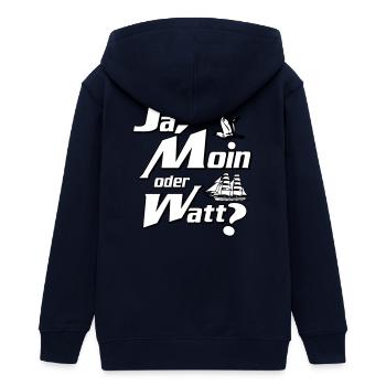 Yes, Moin or Watt? - Teens Organic Zip-up Hoodie by Stanley/Stella - navy - Back - AI Model Teenager Male light (155cm)