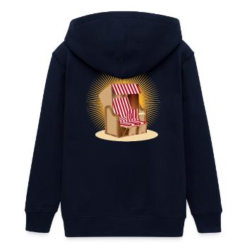 Nostalgisches Strandkorb Motiv in Rot-Weiß - Teenager Organic Kapuzenjacke Mini Cultivator von Stanley/Stella - Navy - Hinten - AI Model Teenager Male light (155cm)