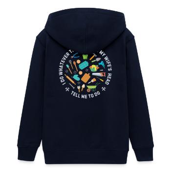 I_do_Anything_for_Wife_5 - Teens Organic Zip-up Hoodie by Stanley/Stella - navy - Back - AI Model Teenager Male light (155cm)