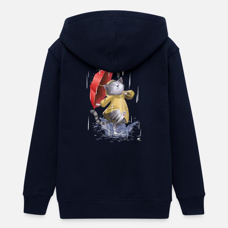 Chat en imperméable et parapluie - Veste à capuche ado bio Stanley/Stella - marine