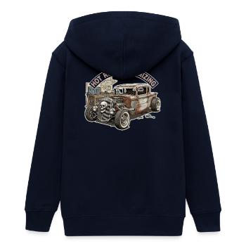 Rustic Hot Rod Customization Design - Teenager Organic Kapuzenjacke Mini Cultivator von Stanley/Stella - Navy - Hinten - AI Model Teenager Male light (155cm)