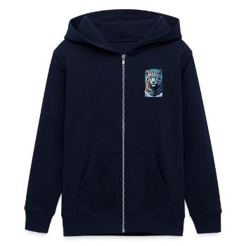 Schneeleopard | Leopard | Raubtier - Teenager Organic Kapuzenjacke Mini Cultivator von Stanley/Stella - Navy - Vorne - AI Model Teenager Male light (155cm)