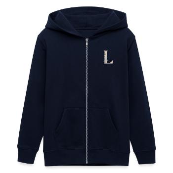 Buchstabe L mit Blumenranke - Teenager Organic Kapuzenjacke Mini Cultivator von Stanley/Stella - Navy - Vorne - AI Model Teenager Male light (155cm)