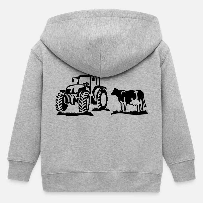 vache et tracteur - Veste à capuche enfant bio Stanley/Stella - gris chiné