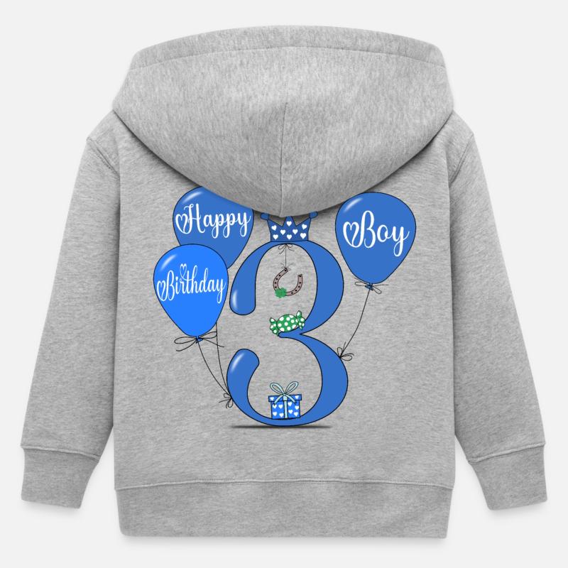 Joyeux anniversaire 3 garçon - Veste à capuche enfant bio Stanley/Stella - gris chiné