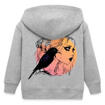 Girl gothic black raven melancholy Women's Day - Kids Organic Zip-up Hoodie by Stanley/Stella - heather grey - Back