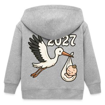 Stork with foundling in its beak 2027 - Kids Organic Zip-up Hoodie by Stanley/Stella - heather grey - Back