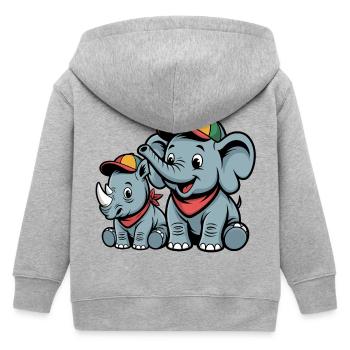 Süßer Elefant und Nashorn – Niedliche Tierfreunde - Kinder Organic Kapuzenjacke Mini Cultivator von Stanley/Stella - Grau meliert - Hinten