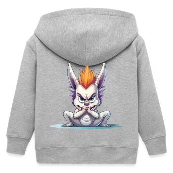 Angry Mohawk Bunny - Kids Organic Zip-up Hoodie by Stanley/Stella - heather grey - Back