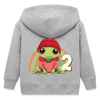 2nd Birthday Frog Rainbow Cute Cute - Kids Organic Zip-up Hoodie by Stanley/Stella - heather grey - Back