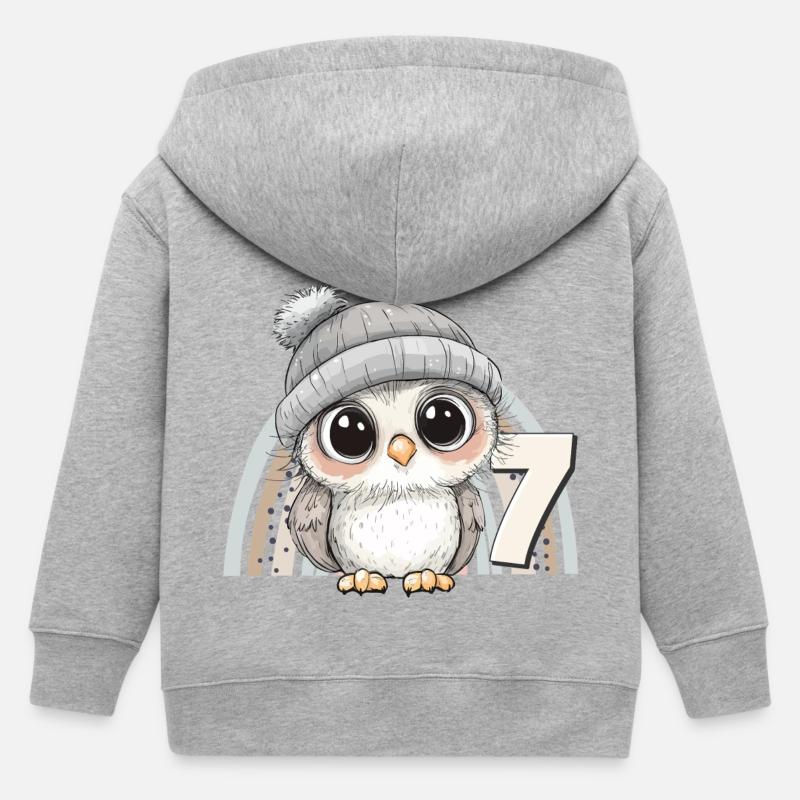 7. Födelsedag Uggla, Regnbåge, Söt, Söt - Hoodie med dragkedja barn ekologisk Stanley/Stella - gråmelerad