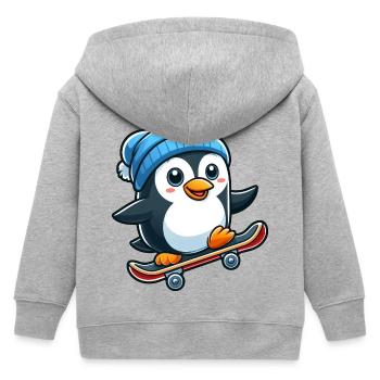 Funny Penguin Skateboarding Skate Comic Cartoon - Kids Organic Zip-up Hoodie by Stanley/Stella - heather grey - Back