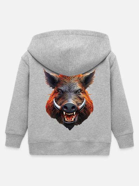 Keiler-Wildschwein - Kinder Organic Kapuzenjacke Mini Cultivator von Stanley/Stella - Grau meliert