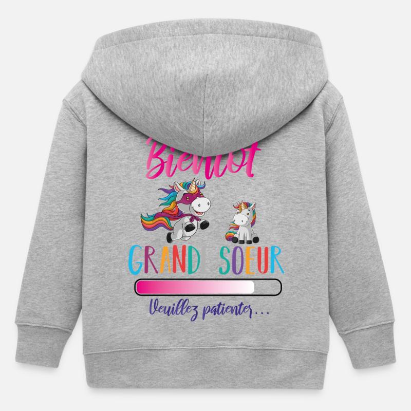 bald große Schwester Einhorn - Kinder Organic Kapuzenjacke Mini Cultivator von Stanley/Stella - Grau meliert