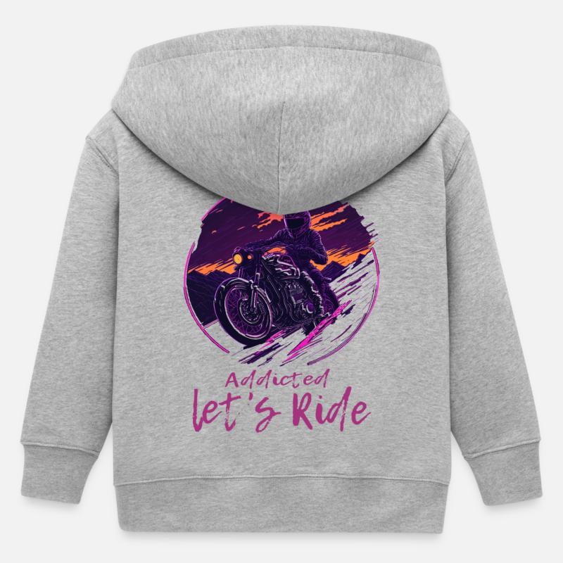 Synthwave Biker Retrowave Sunset Motorradfahrer - Kinder Organic Kapuzenjacke Mini Cultivator von Stanley/Stella - Grau meliert