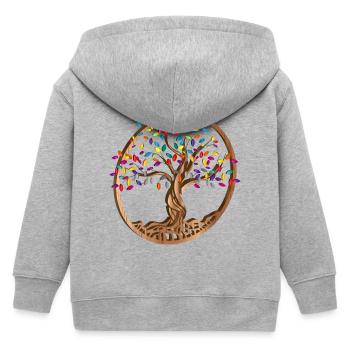 Tree medallion with colorful leaves in wood look - Kids Organic Zip-up Hoodie by Stanley/Stella - heather grey - Back