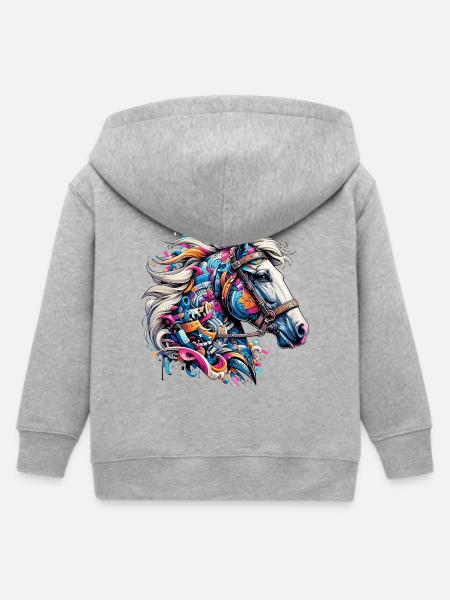 Pferd - Kinder Organic Kapuzenjacke Mini Cultivator von Stanley/Stella - Grau meliert