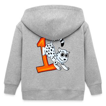 Zahl 1 Nummer Eins - Schneeleopard Motiv - Kinder Organic Kapuzenjacke Mini Cultivator von Stanley/Stella - Grau meliert - Hinten