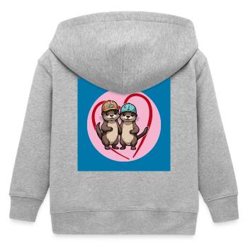 Two otters with baseball caps, buddies and friends - Kids Organic Zip-up Hoodie by Stanley/Stella - heather grey - Back
